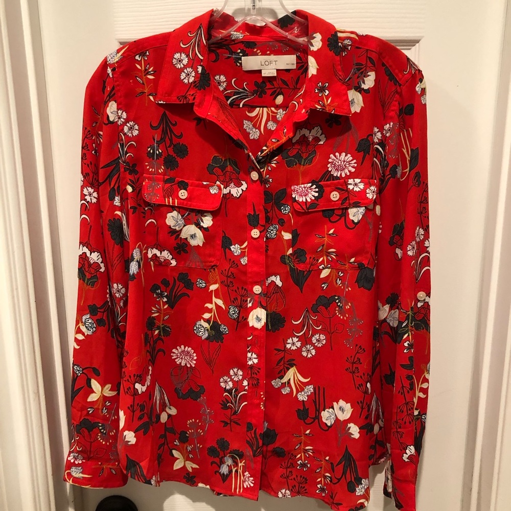 Loft Red Floral Blouse Women’s MP